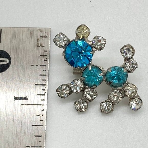 Vintage Set 2 Rhinestone Brooch Pin Blue Clear Gems Dogs Silver Tone Multi Prong - Picture 9 of 11